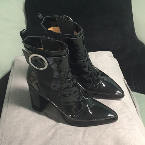 patent ankle heeled boots